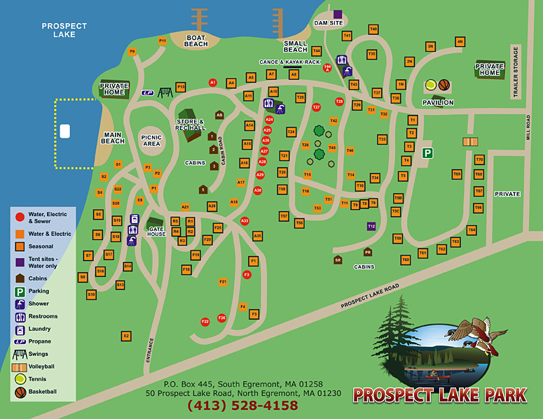 Prospect Lake Park site map. Click to view and print an enlarged PDF version.